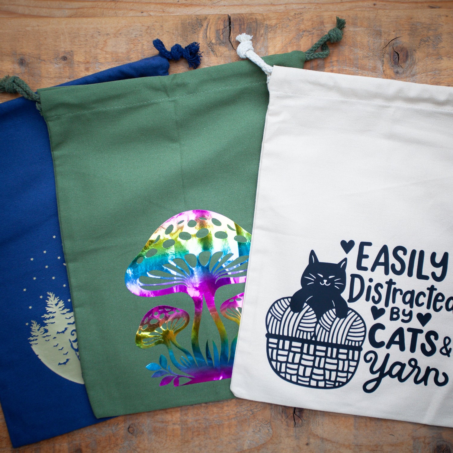 Project bags for knitting, crochet and yarn storage