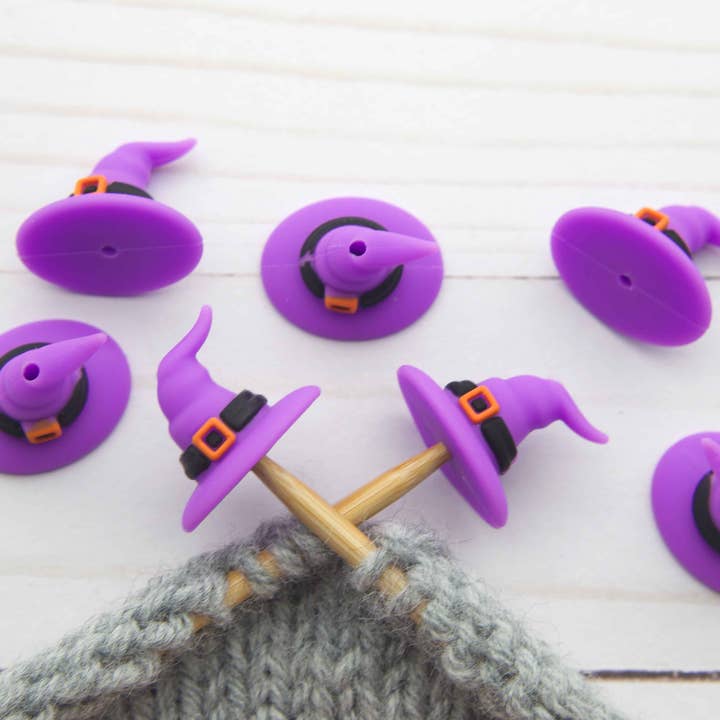 Stitch stoppers - Fox & Pine - set of 2 knitting needle stoppers - Purple Witch Hats