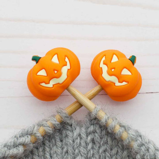 Stitch stoppers - Fox & Pine - set of 2 knitting needle stoppers - Halloween Festive Pumpkin