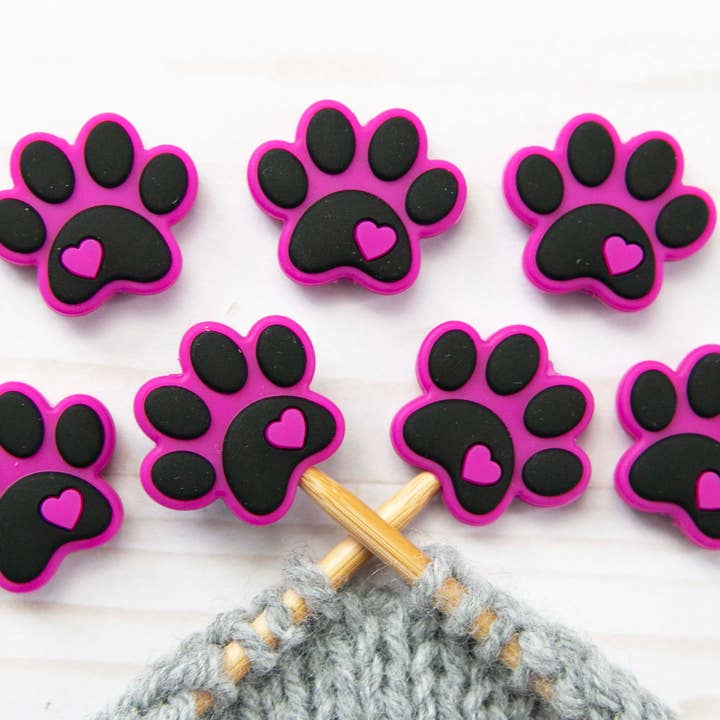 Stitch stoppers - Fox & Pine - set of 2 knitting needle stoppers - Fuchsia Paw