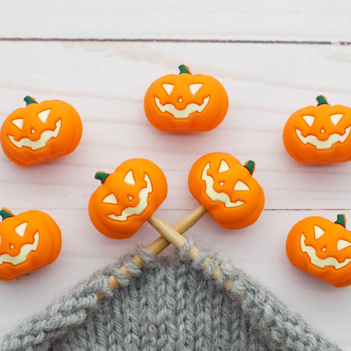 Stitch stoppers - Fox & Pine - set of 2 knitting needle stoppers - Halloween Festive Pumpkin