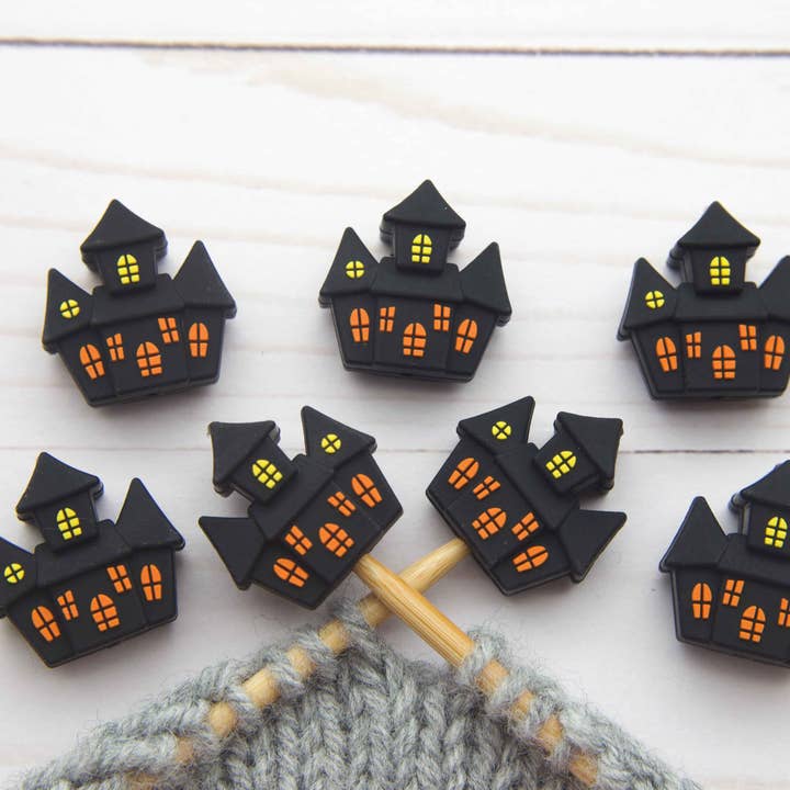 Stitch stoppers - Fox & Pine - set of 2 knitting needle stoppers - Halloween Spooky House