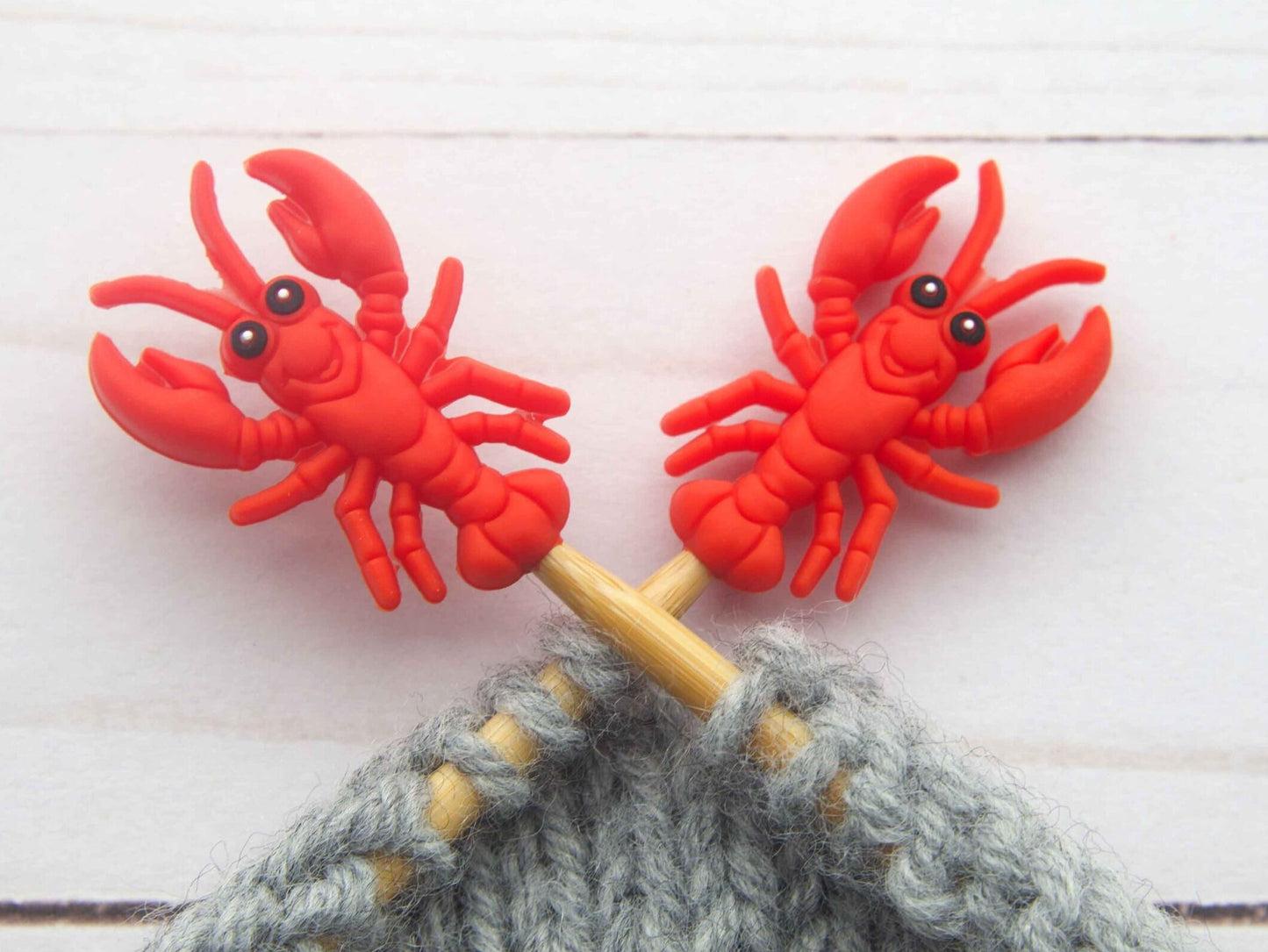 Stitch stoppers - Fox & Pine - set of 2 knitting needle stoppers - Lobster