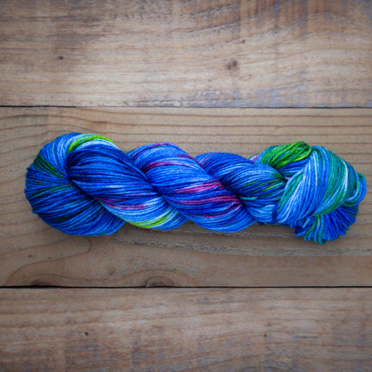 Limited quantity - One of a kind colourful blue - Superwash Merino/Nylon DK