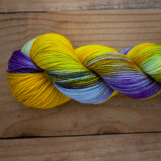 One of a kind - yellow purple - Superwash BFL/Nylon High Twist Sock - limited quantity