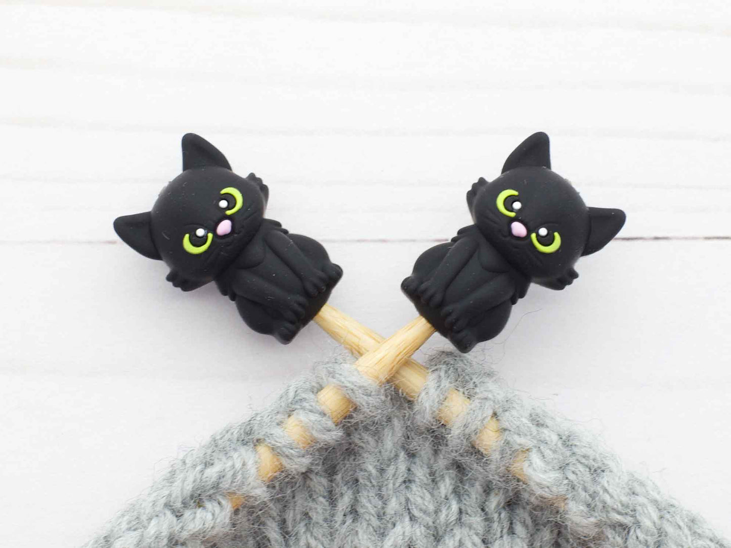 Stitch stoppers - Fox & Pine - set of 2 knitting needle stoppers - Little Black Cat