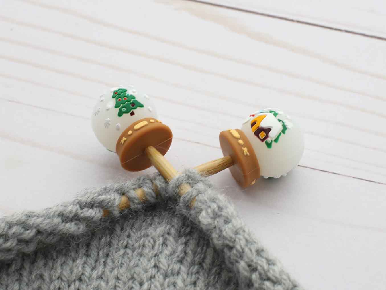 Stitch stoppers - Fox & Pine - set of 2 knitting needle stoppers - Christmas Snow Globes