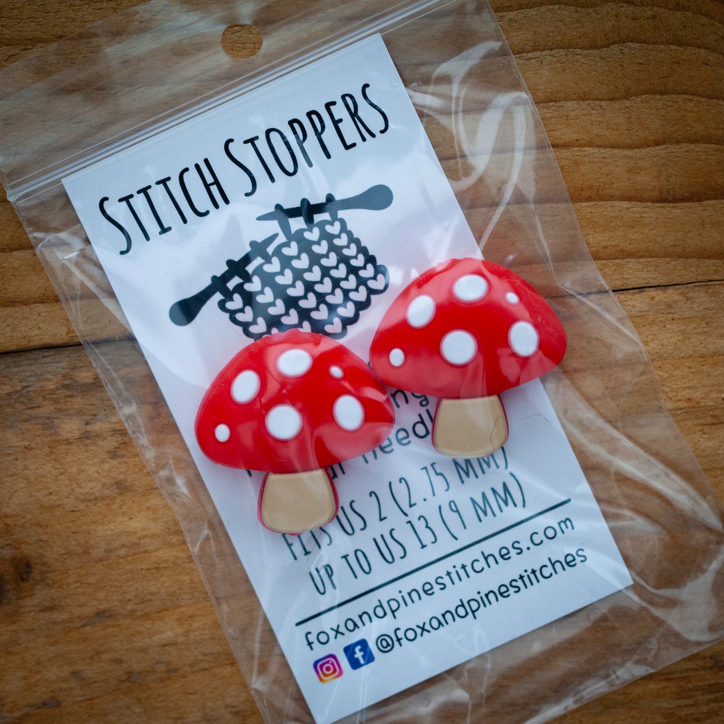 Stitch stoppers - Fox & Pine - set of 2 knitting needle stoppers - Mushrooms