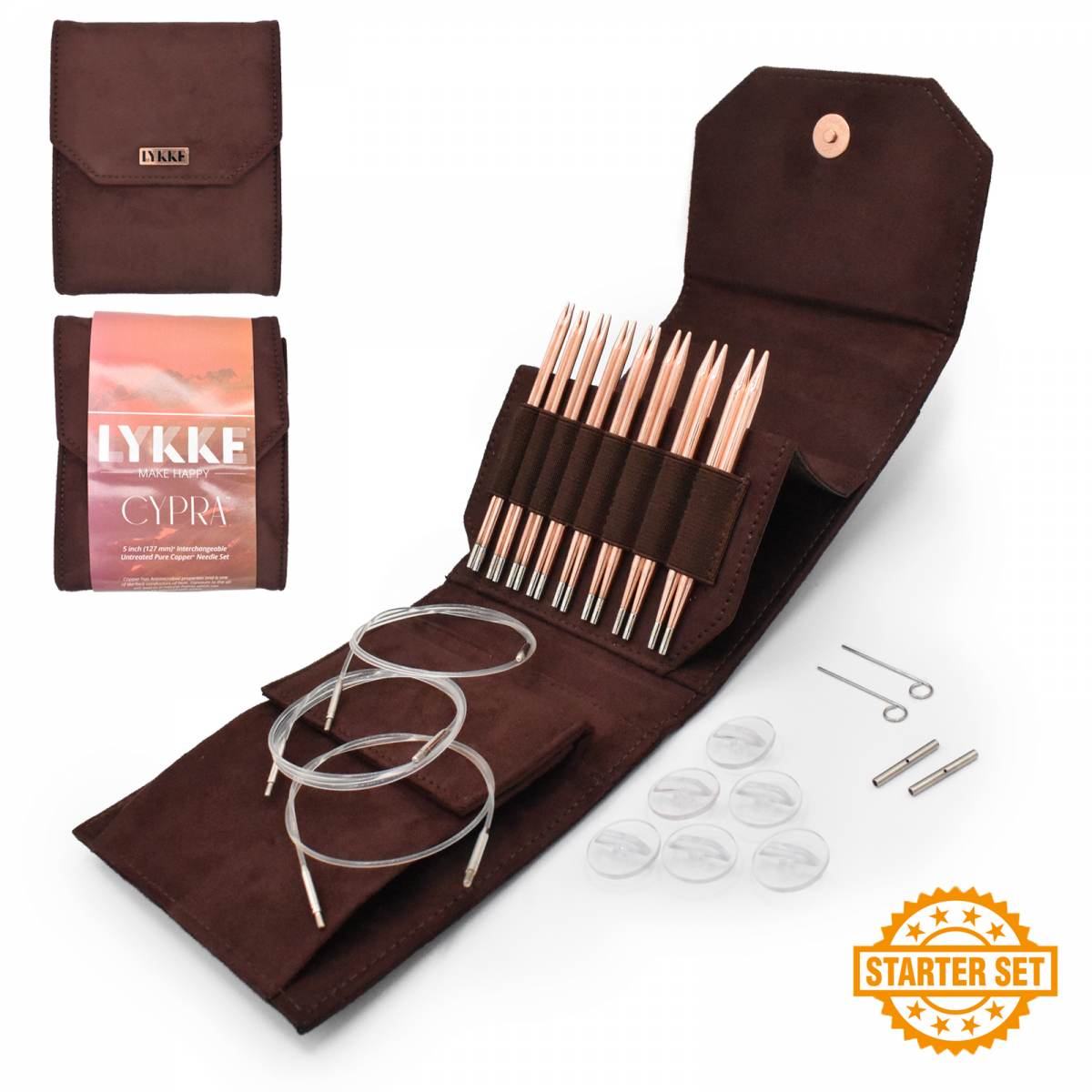 Lykke Cypra 5" Interchangeable Needle Starter Set – Brown Vegan Suede