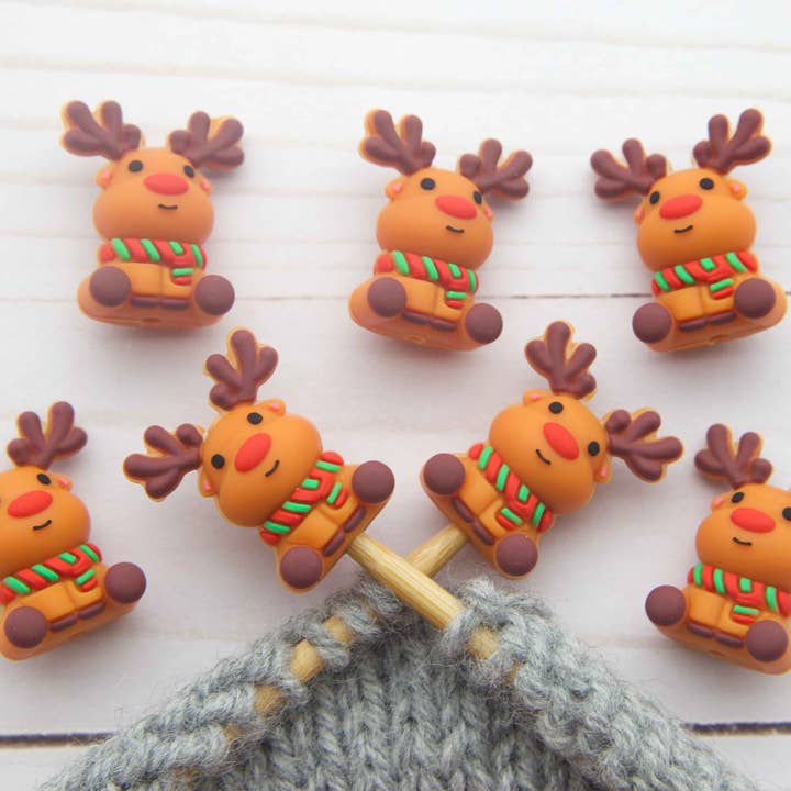 Stitch stoppers - Fox & Pine - set of 2 knitting needle stoppers - Little Reindeers
