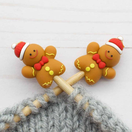 Stitch stoppers - Fox & Pine - set of 2 knitting needle stoppers - Christmas Cheerful Gingerbread