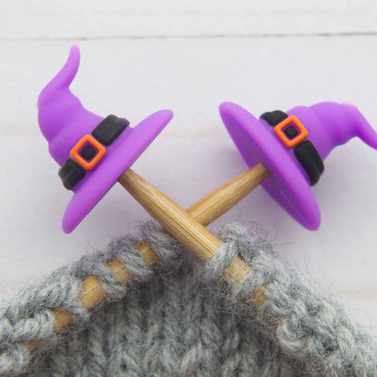 Stitch stoppers - Fox & Pine - set of 2 knitting needle stoppers - Purple Witch Hats