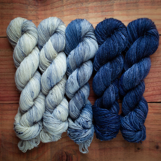 Hand Dyed Yarn fade set "Cloudy Denim"