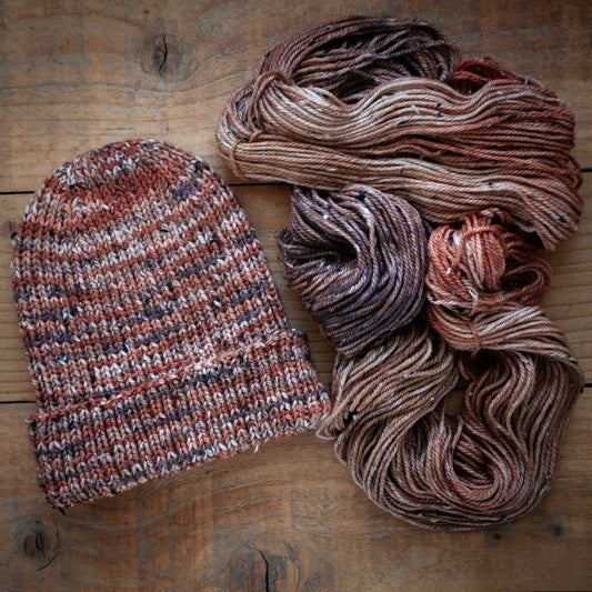 How variegated hand-dyed yarn looks in knitting