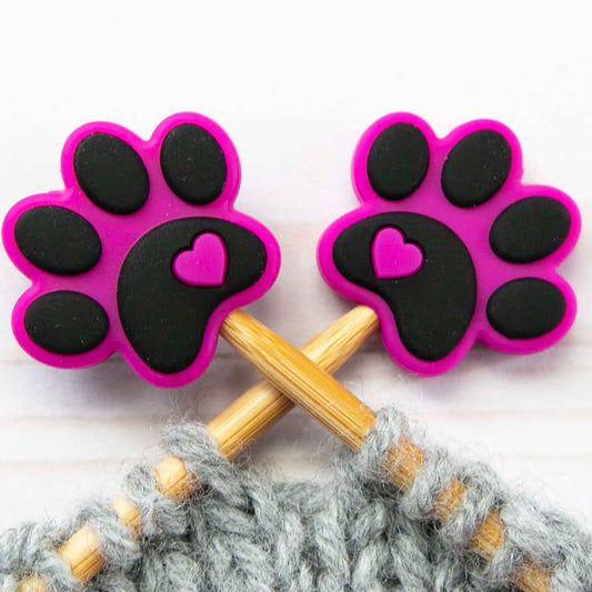 Stitch stoppers - Fox & Pine - set of 2 knitting needle stoppers - Fuchsia Paw