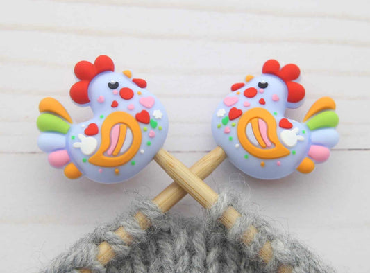 Stitch stoppers - Fox & Pine - set of 2 knitting needle stoppers - Colorful chicken