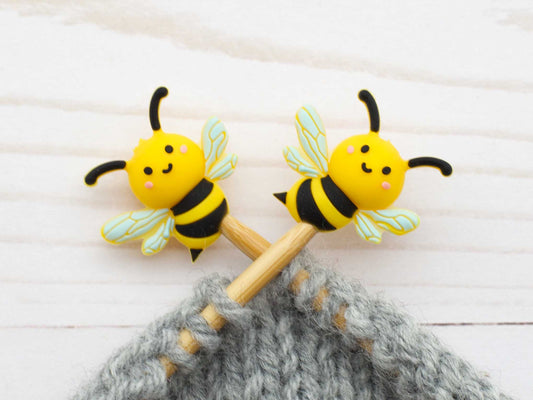 Stitch stoppers - Fox & Pine - set of 2 knitting needle stoppers - Bumble Bee