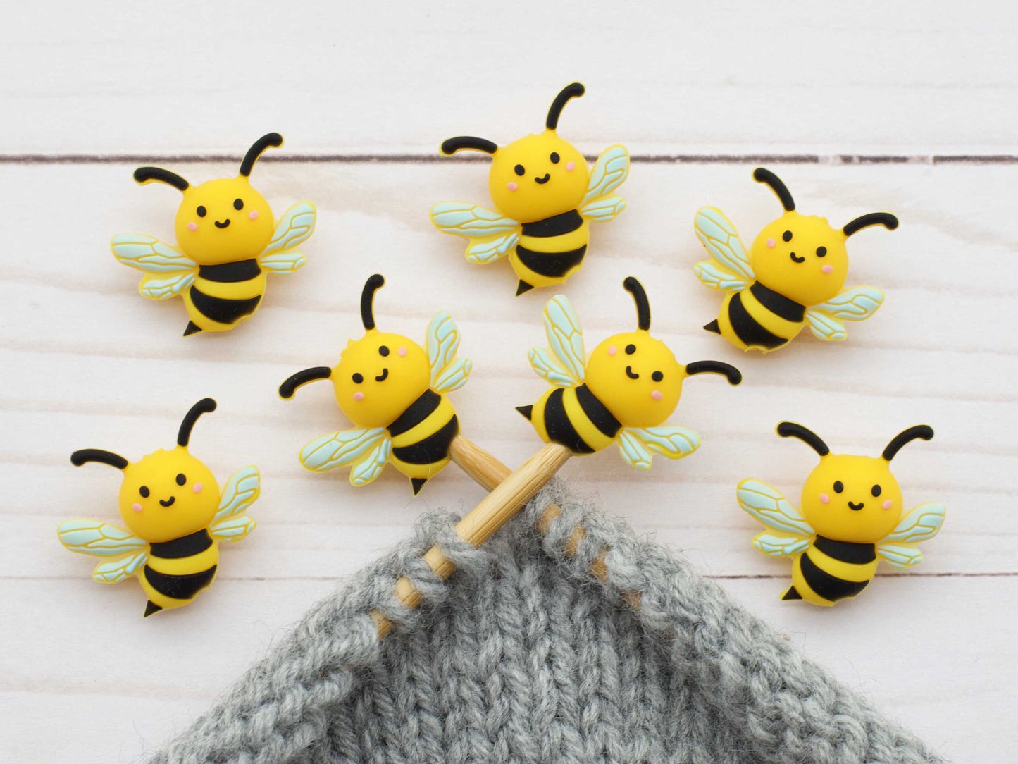 Stitch stoppers - Fox & Pine - set of 2 knitting needle stoppers - Bumble Bee