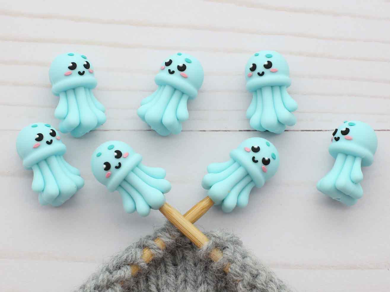 Stitch stoppers - Fox & Pine - set of 2 knitting needle stoppers - Jellyfish