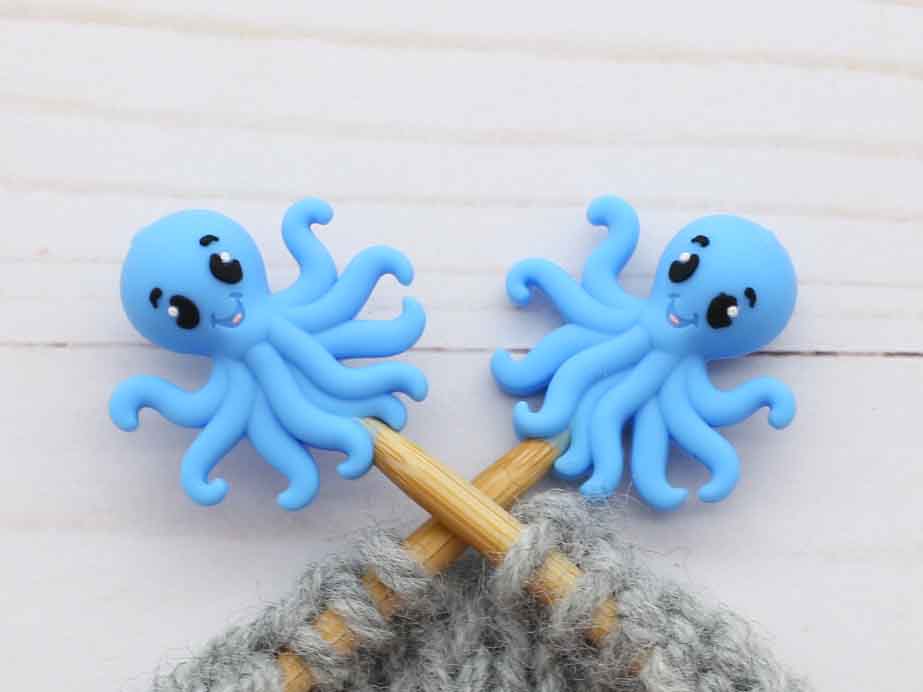 Stitch stoppers - Fox & Pine - set of 2 knitting needle stoppers - Blue Octopus