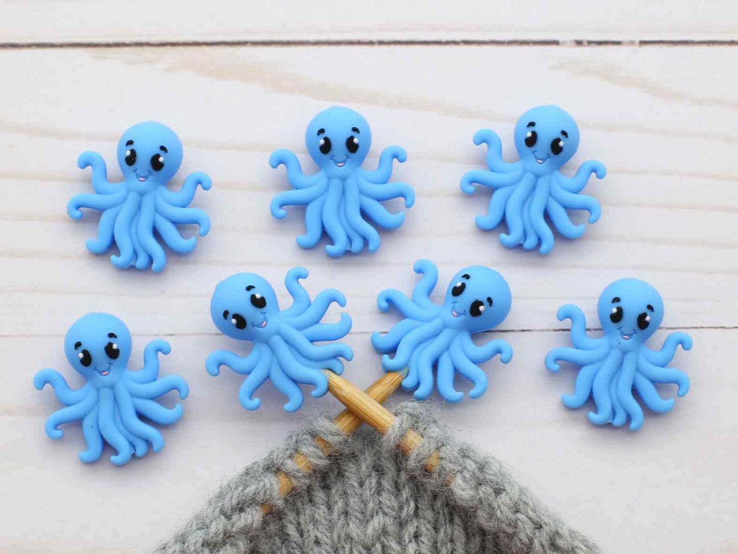 Stitch stoppers - Fox & Pine - set of 2 knitting needle stoppers - Blue Octopus
