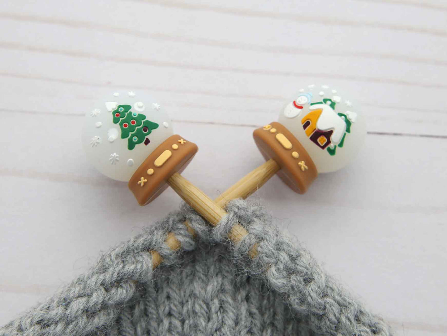 Stitch stoppers - Fox & Pine - set of 2 knitting needle stoppers - Christmas Snow Globes