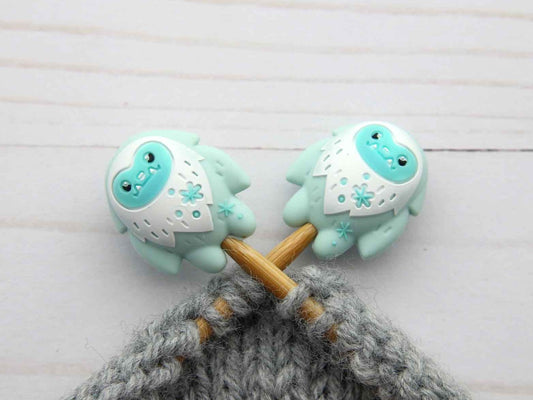 Stitch stoppers - Fox & Pine - set of 2 knitting needle stoppers - Winter Yeti