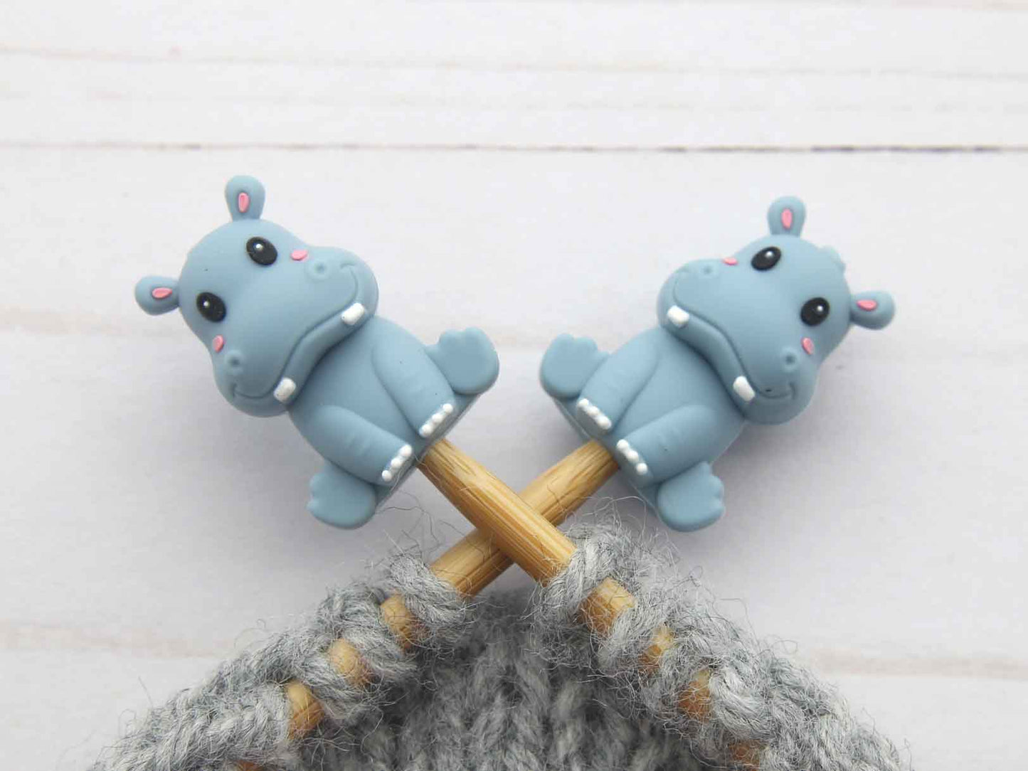 Stitch stoppers - Fox & Pine - set of 2 knitting needle stoppers - Hippos