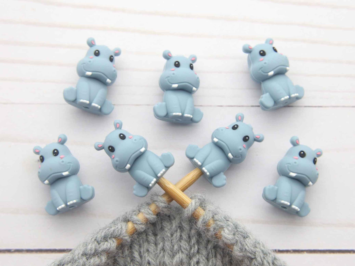 Stitch stoppers - Fox & Pine - set of 2 knitting needle stoppers - Hippos