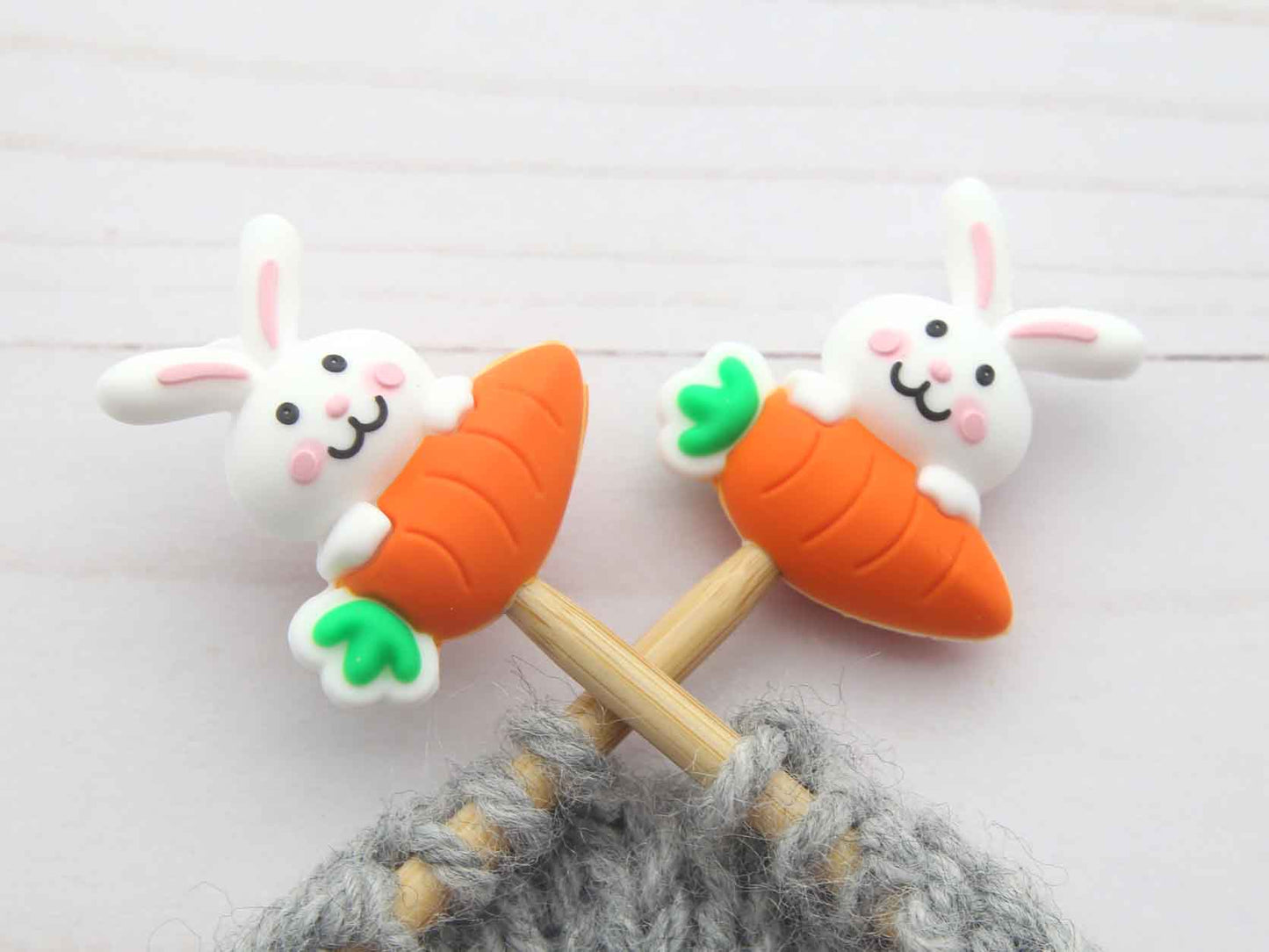 Stitch stoppers - Fox & Pine - set of 2 knitting needle stoppers - Bunny + Carrot