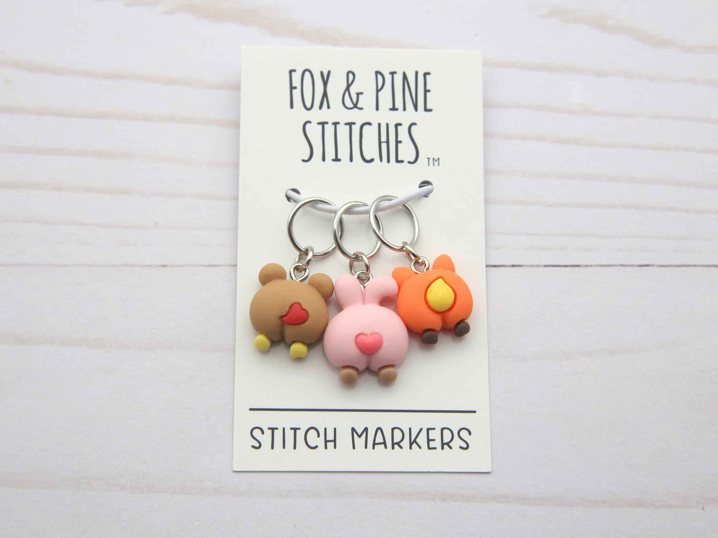 Set of 3 Fox & Pine Stitches stitch markers for knitting - Little Animals