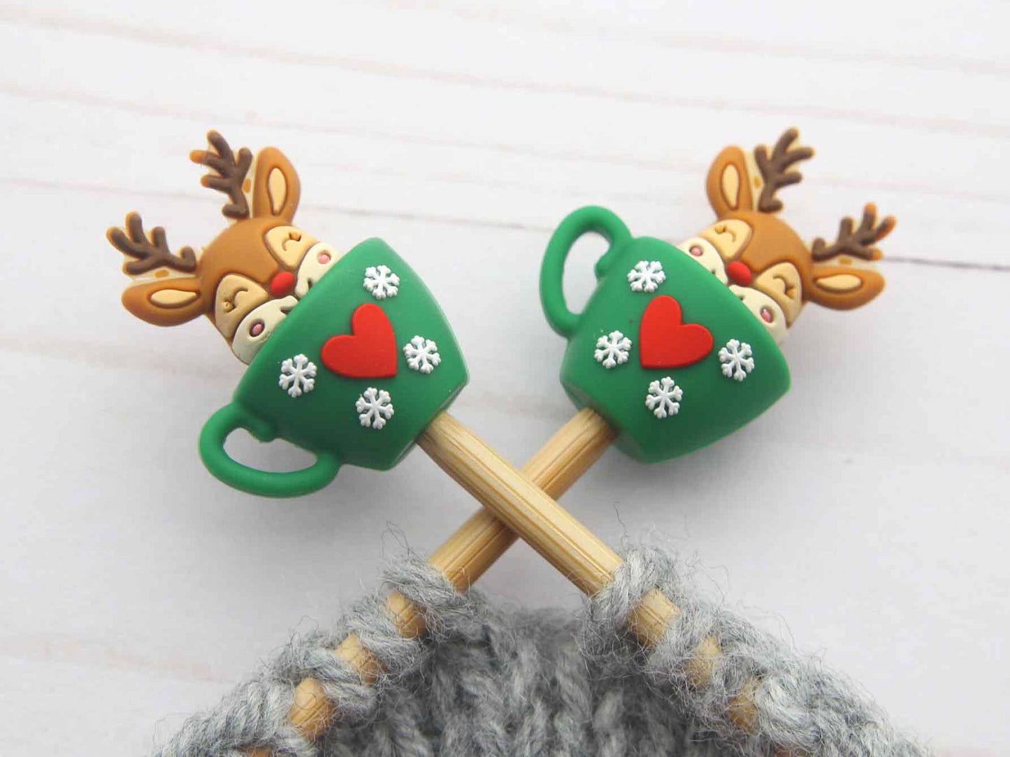 Stitch stoppers - Fox & Pine - set of 2 knitting needle stoppers - Reindeer Cup