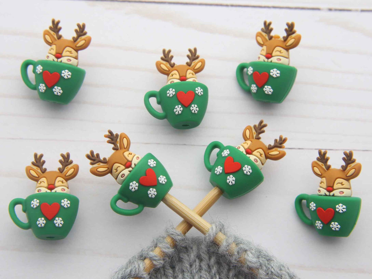 Stitch stoppers - Fox & Pine - set of 2 knitting needle stoppers - Reindeer Cup