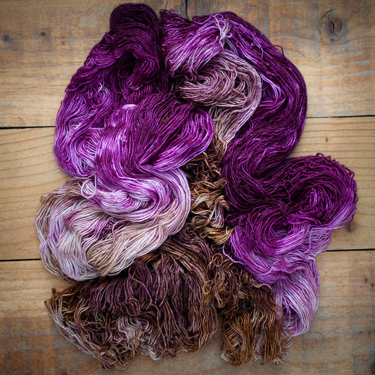 Superwash Merino / Linen single ply - hand dyed yarn - Ready to Ship