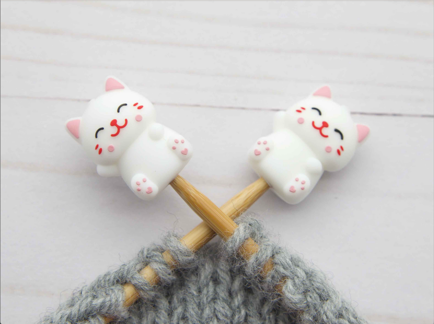 Stitch stoppers - Fox & Pine - set of 2 knitting needle stoppers - Happy Cat