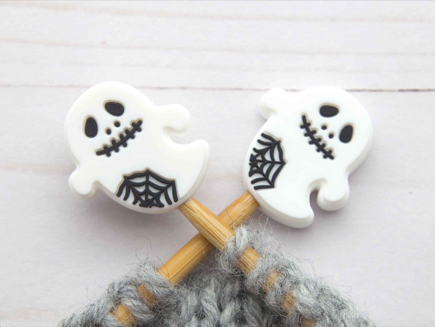 Stitch stoppers - Fox & Pine - set of 2 knitting needle stoppers - Ghost Spider Web