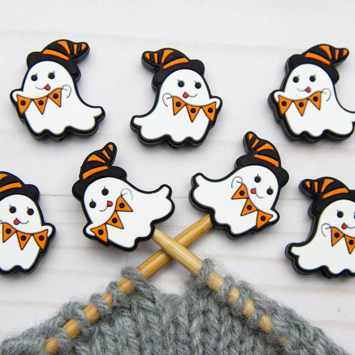 Stitch stoppers - Fox & Pine - set of 2 knitting needle stoppers - Halloween Festive ghosts